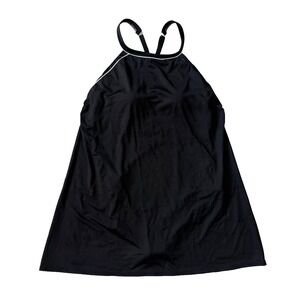 Lands End High Neck Swim Dress Swimsuit Women 14 Large Black White Stripe Modest